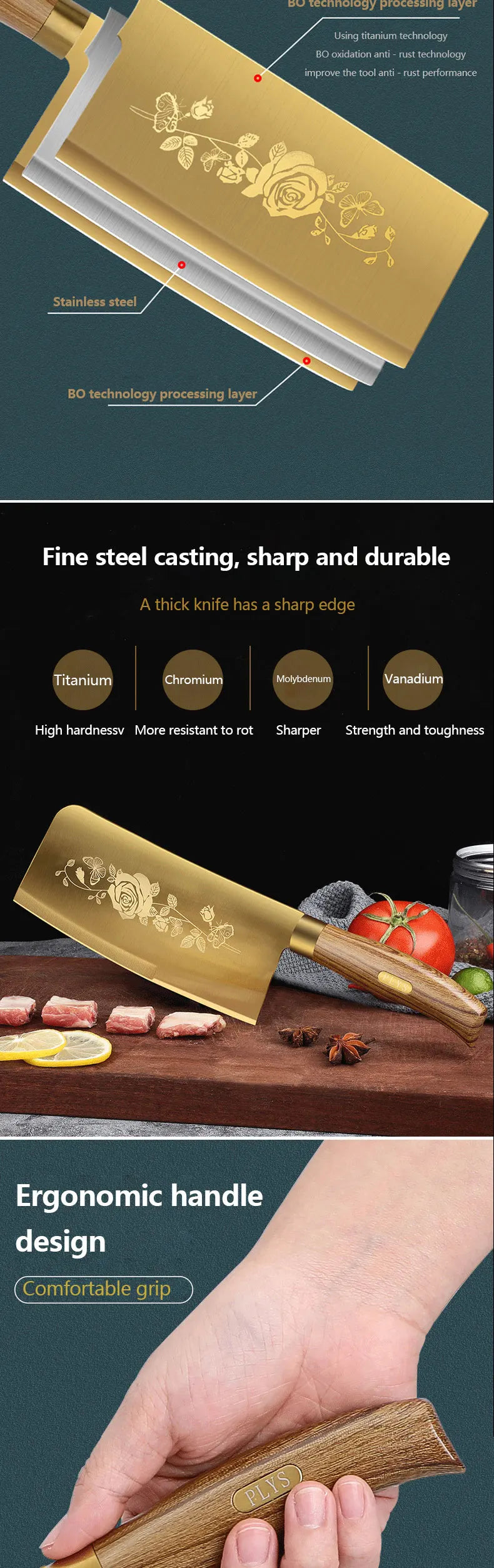 Juego de Cuchillos de Cocina de 4 Piezas con Diseño de Rosa Dorada, Cuchillo de Chef de Acero Inoxidable de Lujo para Cocinar, Herramientas de Cocina Profesionales Afiladas