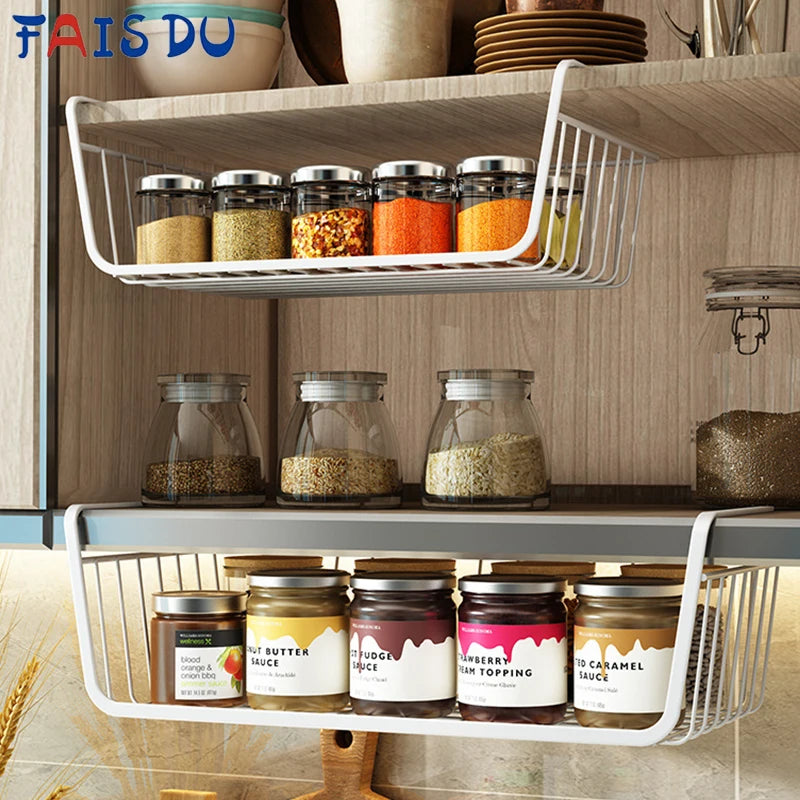 Cesta de Alambre Colgante para Debajo del Estante, Soporte de Gran Capacidad para Debajo del Gabinete, Estantes de Almacenamiento Adicionales, Cestas Deslizables, Organizador para Cocina