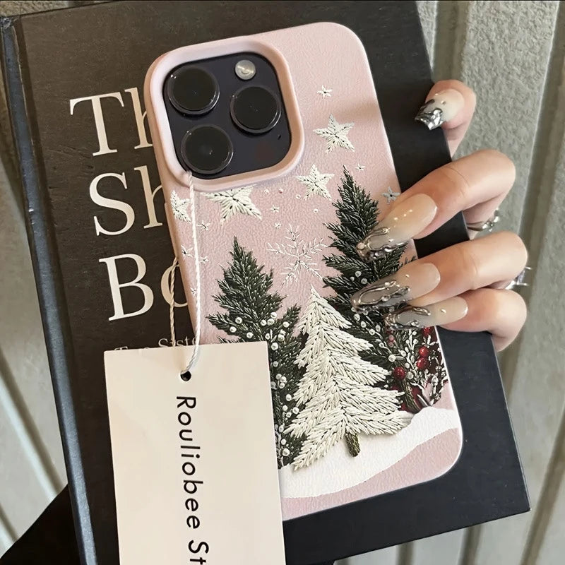 Funda de teléfono de cuero de imitación con paisaje de cedro de invierno para iPhone 17 Air 16 E 15 14 Plus 13 12 11 Pro Max XS Max, funda de silicona suave