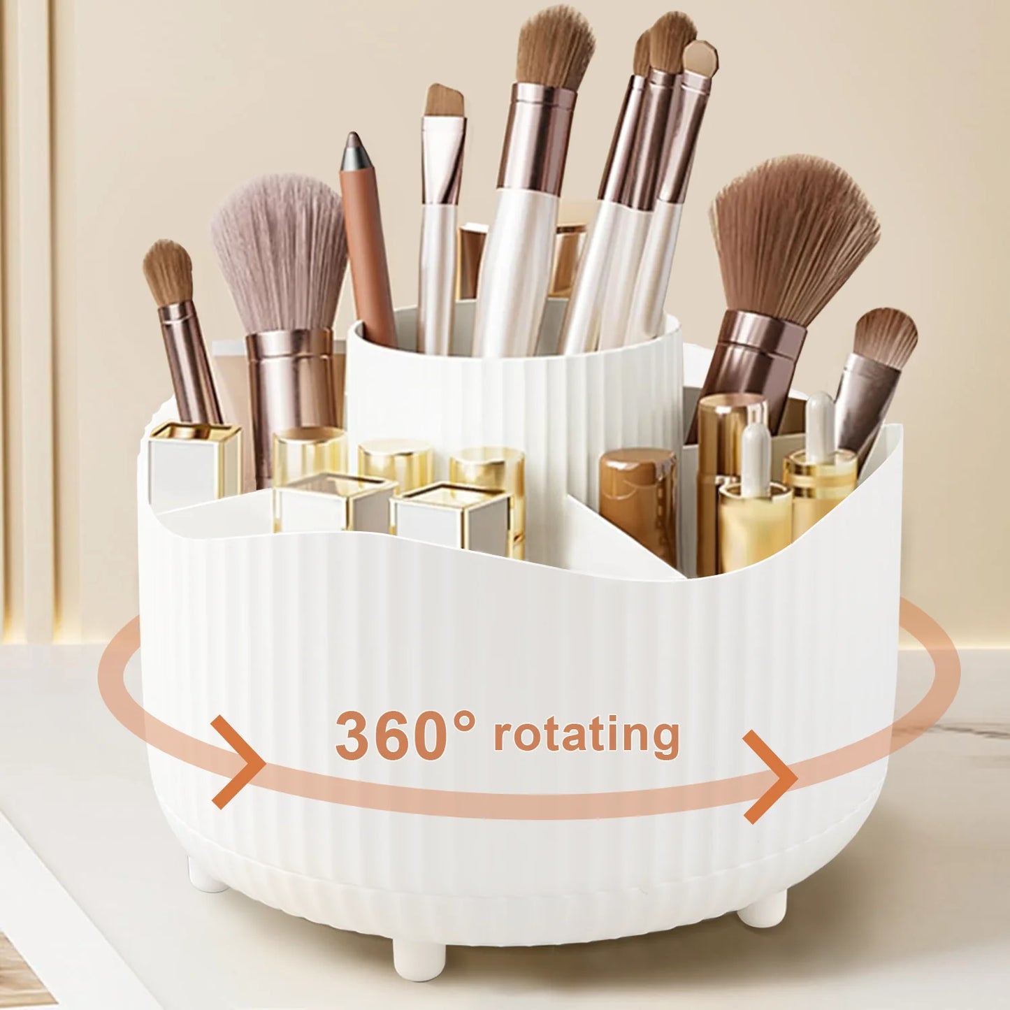 360 °   Caja de almacenamiento giratoria para maquillaje, organizador de maquillaje de escritorio, soporte para brochas cosméticas, soporte para lápiz de cejas y labios, contenedor de joyas