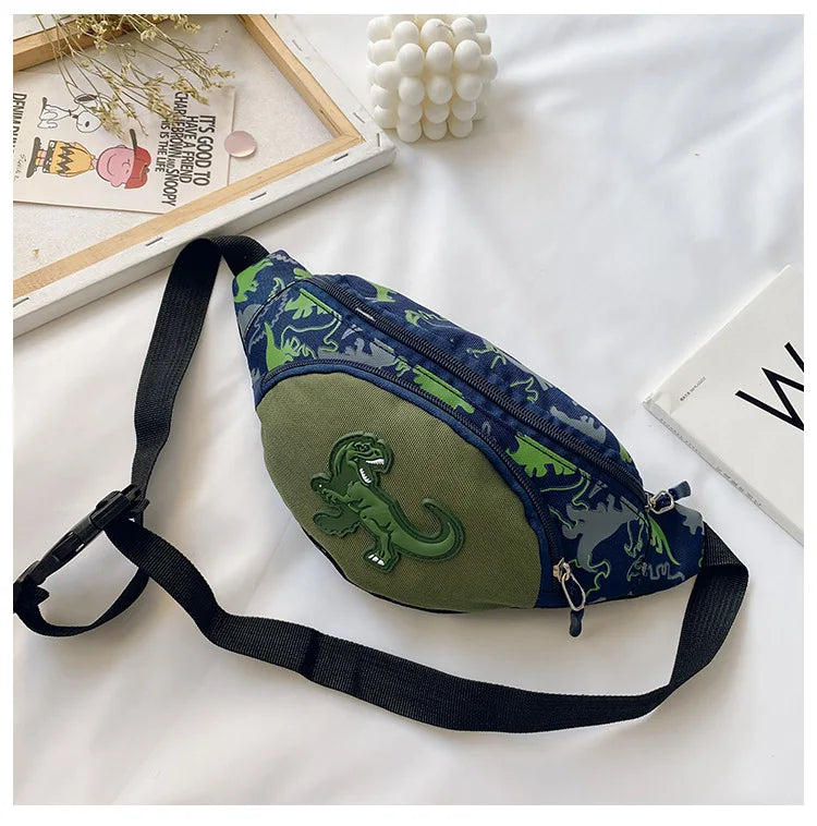 Lindas bolsas de almacenamiento de dinosaurio de dibujos animados para niños, teléfono, auriculares, bolsa de dinero, organizador de moda, bolsa de pecho y cintura, bolsa de cinturón para niños