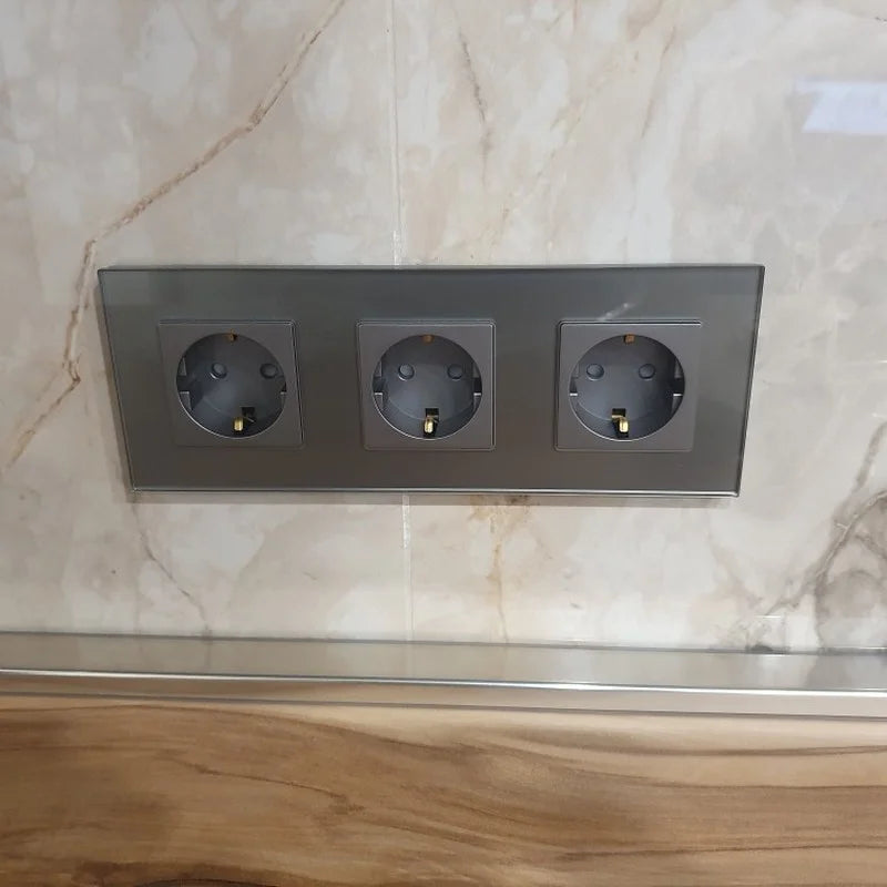 Bingoelec-interruptor de luz inteligente gris y enchufe de pared WiFi con Panel de cristal, interruptores con enchufes para mejorar el hogar