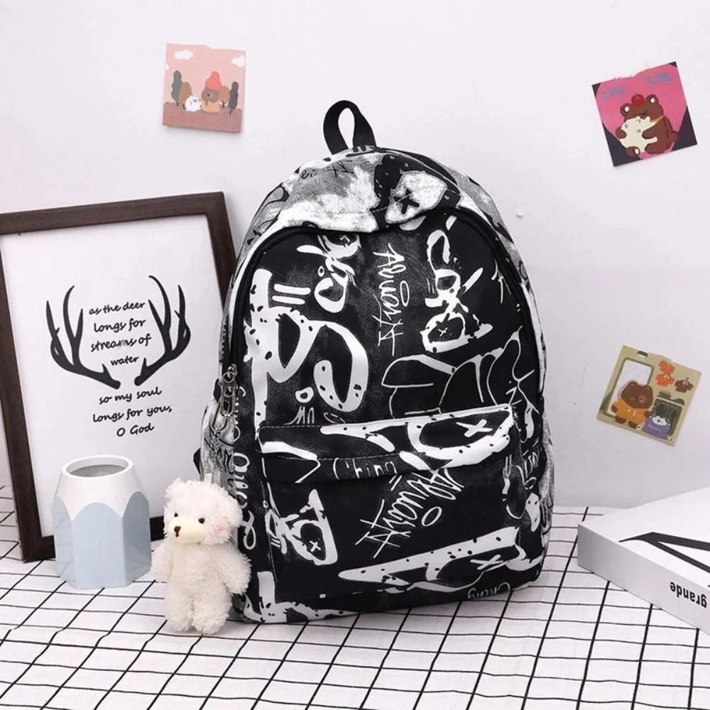 Mochila escolar para estudiantes con grafiti de gran capacidad, mochila informal de moda para mujer, mochilas escolares bonitas de dibujos animados para ir al trabajo en niñas