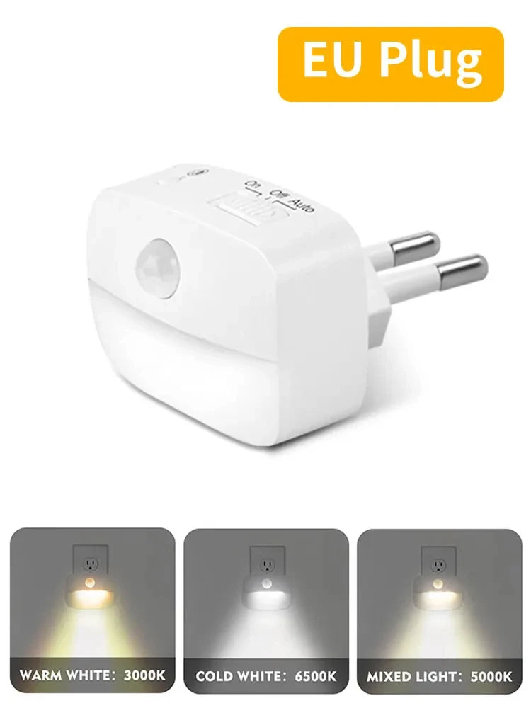 Luz LED nocturna con enchufe UE EE. UU., luz con Sensor de movimiento inteligente, lámpara de pared de 220V para el hogar, pasillo, escalera, cocina, dormitorio, lámpara de noche
