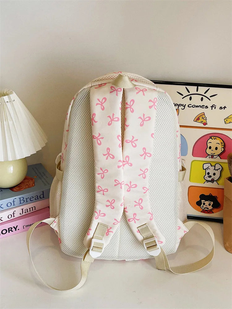 Juego de 3 Bolsas Escolares con Lazo, Mochila de Gran Capacidad, Mochila Casual de Viaje, Mochila Versátil, Bolsa Cruzada, Bolsas para Niñas