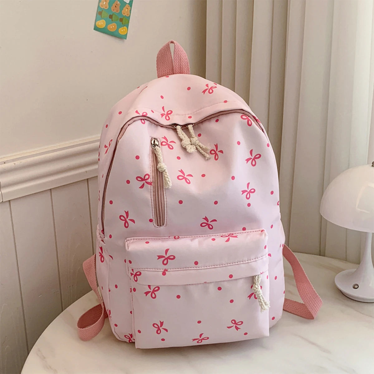 Para uso diario, temporada de regreso a la escuela, mochila acolchada con estampado de lazos divertidos, con múltiples bolsillos, correas ajustables, gran capacidad