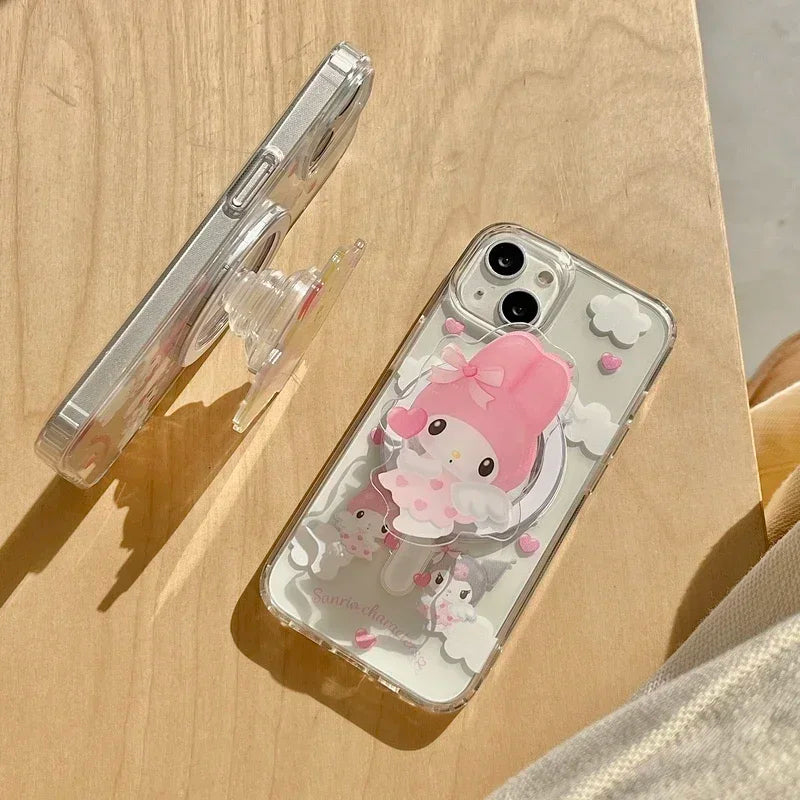 Sanrio Hello Kitty Melody Kuromi soporte magnético Magsafe funda de teléfono con carga inalámbrica para iPhone 16 15 14 13 12 11 Pro Max
