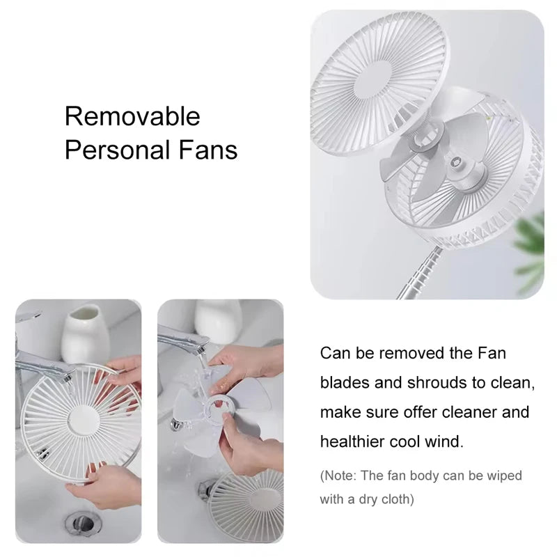 Ventilador portátil recargable, Mini suelo telescópico plegable, ventilador de verano de poco ruido, refrigeración para el hogar, dormitorio, oficina, escritorio