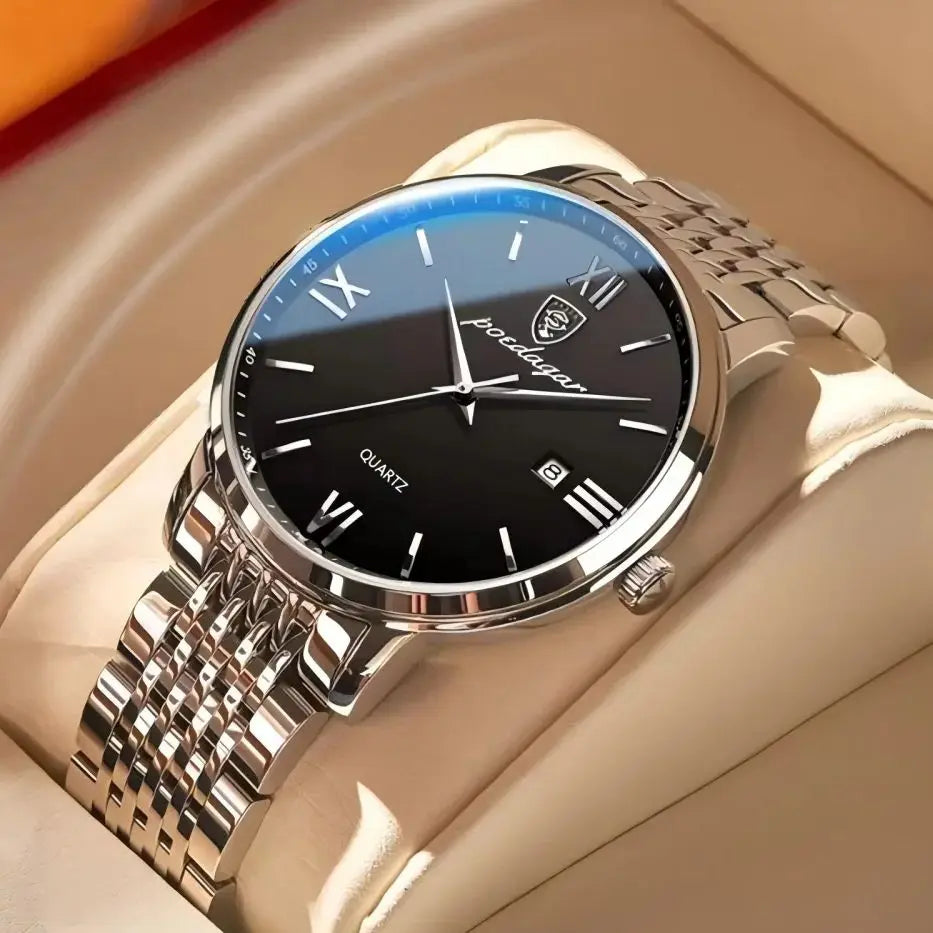 POEDAGAR, relojes de negocios de lujo para hombre, reloj de pulsera resistente al agua de acero inoxidable con fecha para hombre, reloj de pulsera de cuarzo Simple a la moda para hombre