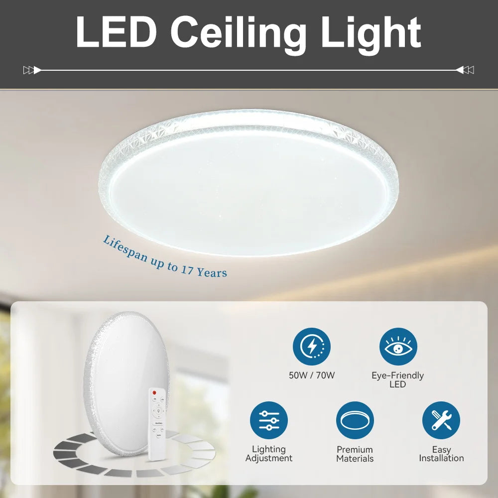 Lámpara de techo con control remoto, lámpara led para dormitorio, lámparas de techo grandes, luces Led con control remoto, luces led regulables