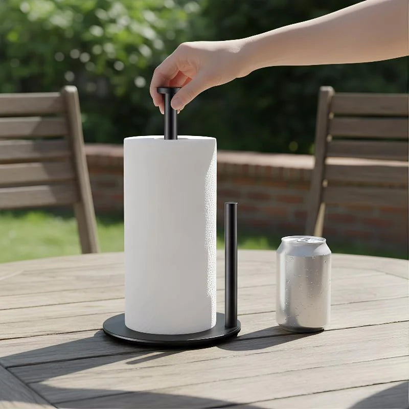 Portarrollos de cocina de acero inoxidable con base pesada - Organizador de encimera resistente, diseño que ahorra espacio para toallas de papel