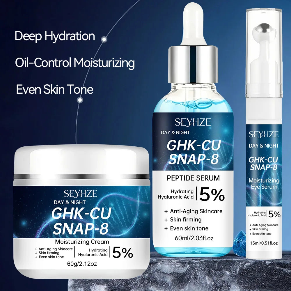 Kit de cuidado facial SEYHZE de 3 piezas con esencia para ojos, crema hidratante y sérum - Reafirmante, unifica el tono de la piel, hidratación profunda