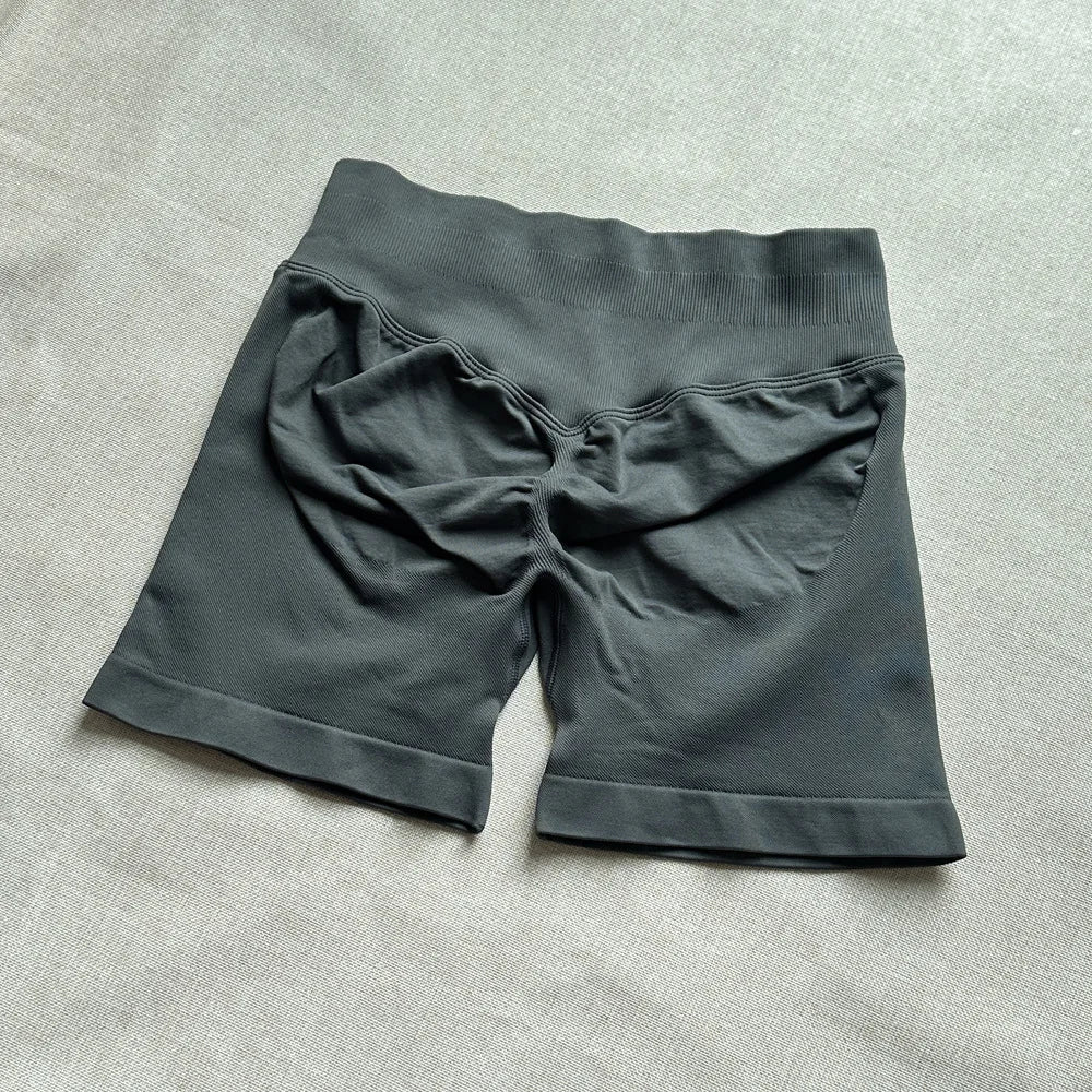 Pantalones cortos deportivos para mujer, pantalones cortos de gimnasio con banda baja acanalada de 4,5 ", mallas sin costuras para entrenamiento y Yoga