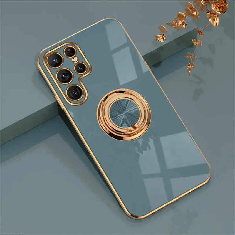 Funda de teléfono con soporte de anillo de TPU de lujo para Samsung Galaxy S25 S24 S23 S22 S21 S20 Note 20 Ultra Plus FE, funda protectora trasera a prueba de golpes