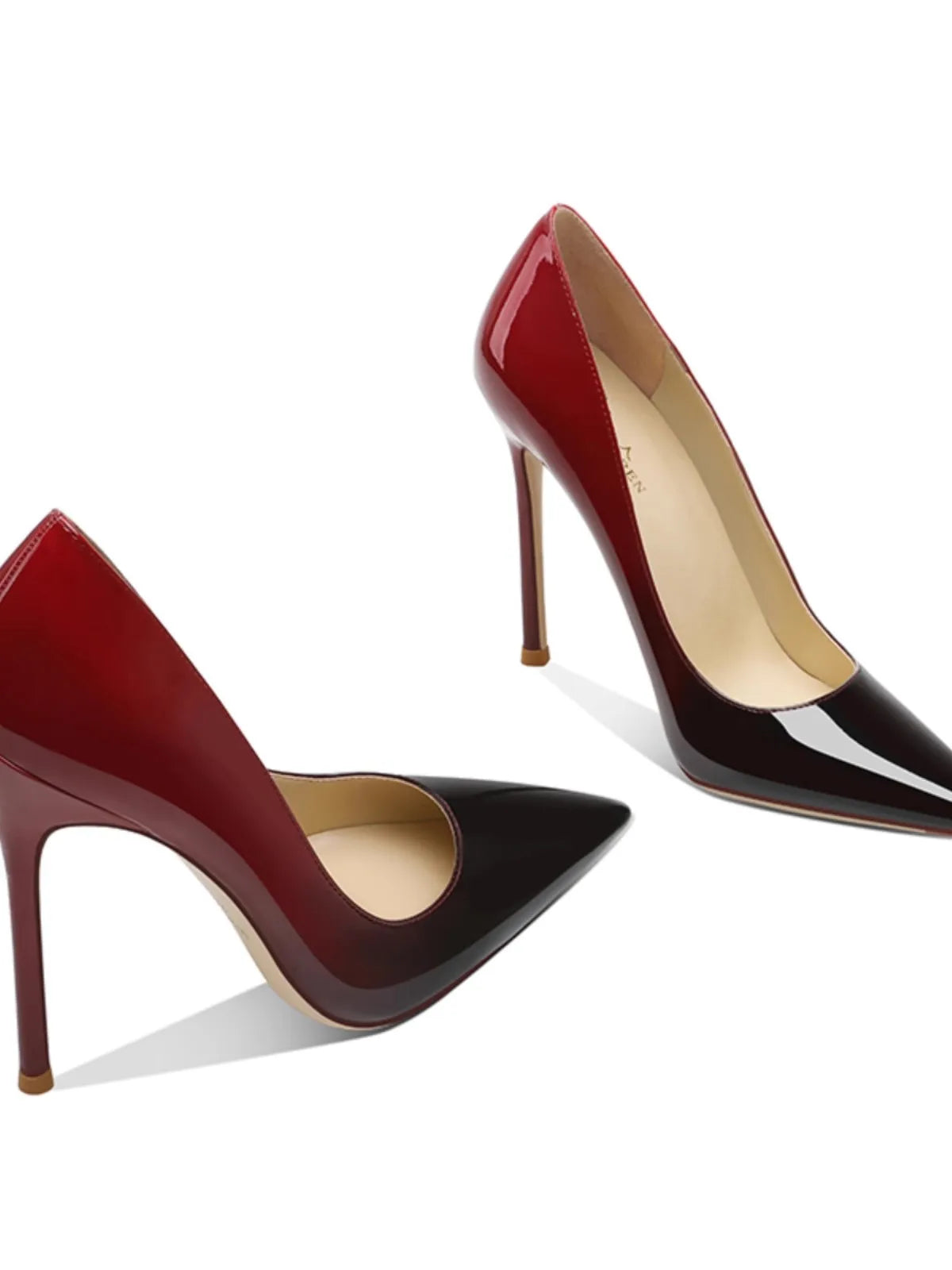 6CM 8CM 10CM 12CM temperamento zapatos individuales señoras negro rojo Color degradado verano puntiagudo charol tacones finos mujeres bombas