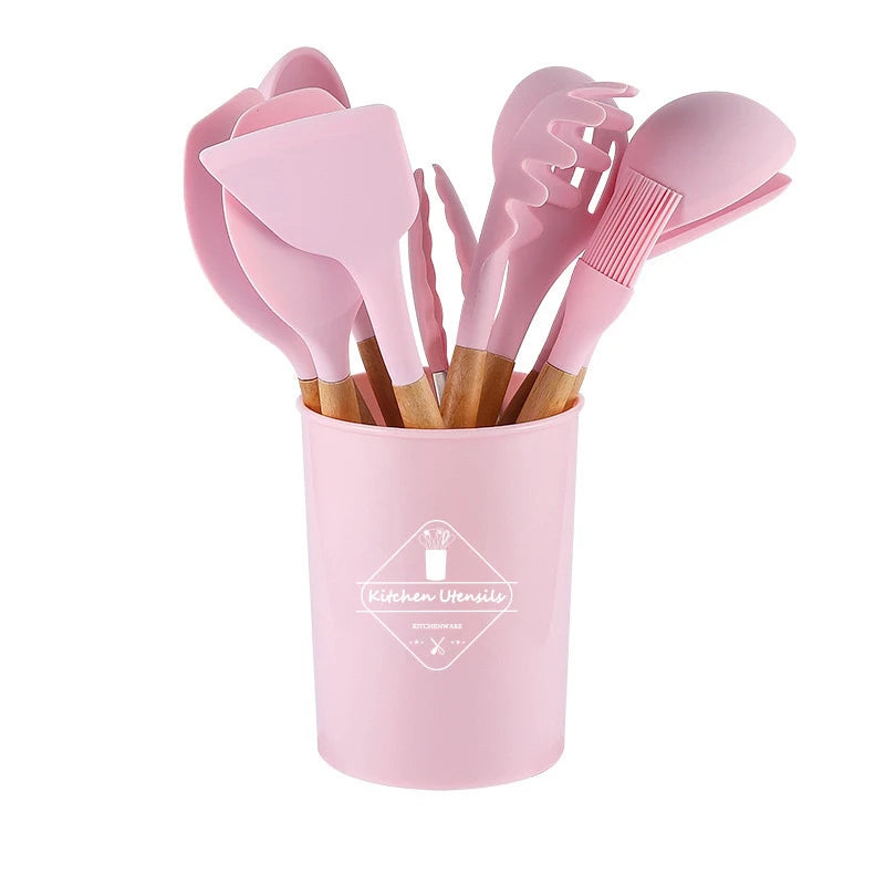 Kit de cocina de silicona de 12 piezas, utensilios de calidad alimentaria, juegos de cocina, espátula giratoria, cuchara medidora, utensilios de cocina prácticos, herramienta Kitchenwa
