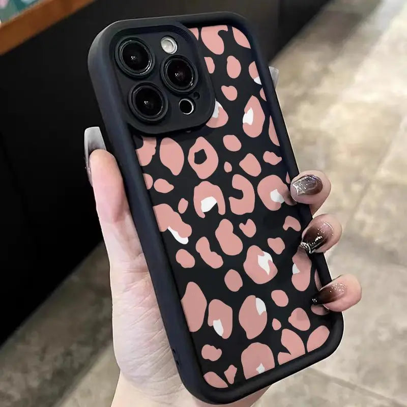 Funda de teléfono con estampado de leopardo rosa de pantalla completa para iPhone 16 15 14 13 12 11 Mini Pro Max X XR XSMax 6S 6 7 8 Plus SE20 Y2k