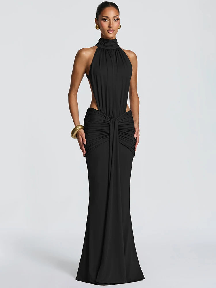 Vestido Largo Sexy sin Espalda con Cuello Alto Mozision, Vestido de Noche Elegante para Mujer, sin Mangas, con Hombros Descubiertos, Ajustado, para Fiesta, Club