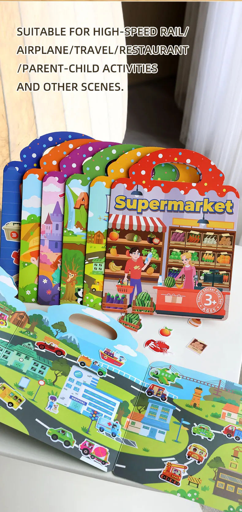 1 libro de pegatinas de gelatina, libro silencioso, diversión DIY para pegatinas de escena para niños, libro de pegatinas de rompecabezas de pasta repetidamente