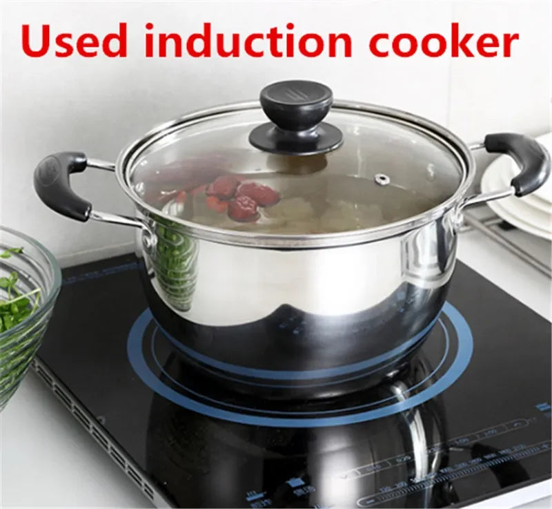Olla de acero inoxidable, olla para sopa de doble fondo, cocina no magnética, utensilios de cocina multiusos, sartén antiadherente, Cocina de Inducción, olla usada