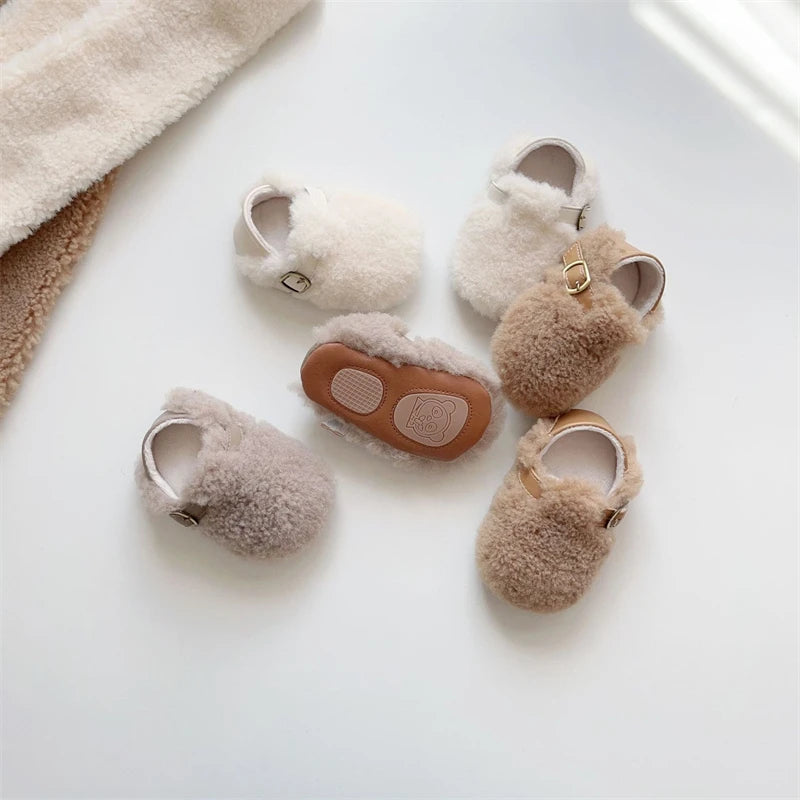 Otoño Invierno, zapatos para bebés, niños y niñas, zapatos gruesos de felpa para bebés, zapatos cómodos de suela blanda para niños pequeños, zapatos para caminar