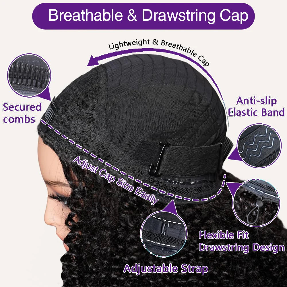Peluca de cabello humano 3 en 1 con ondas rizadas, media peluca, densidad 200, con cordón ajustable, 24-32 pulgadas, fácil de instalar, aspecto natural, para mujeres.