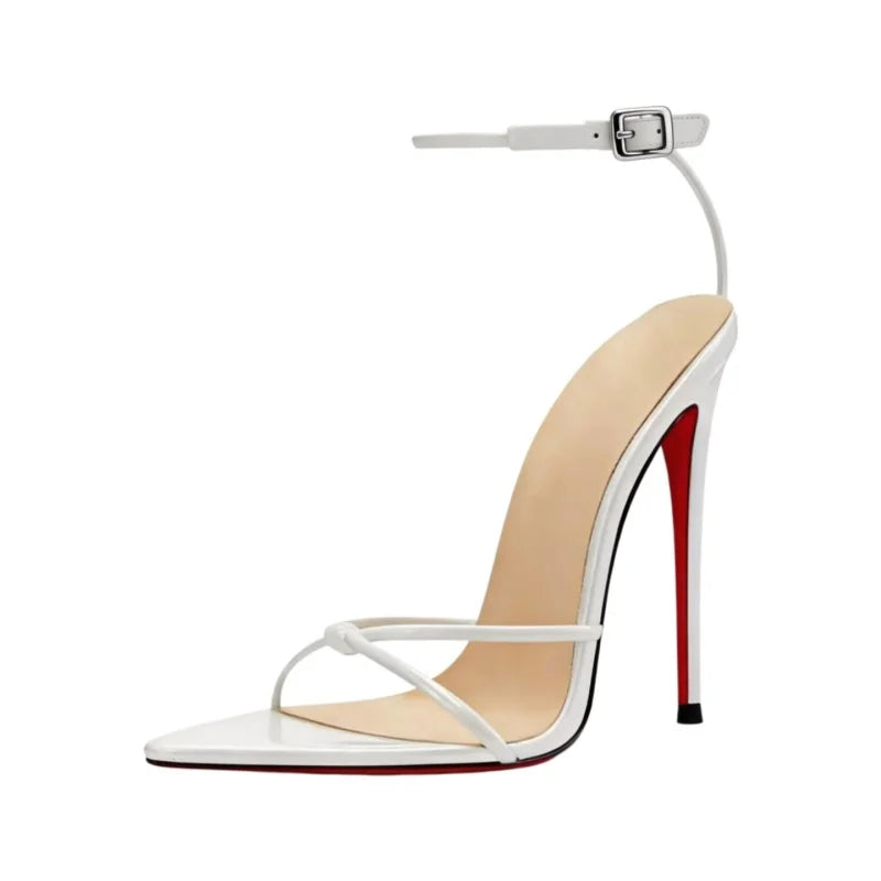 MKKHOU Zapatos de tacón de moda, nuevos zapatos personalizados hechos a mano de alta calidad, sandalias sexys de tacón alto con hebilla en el tobillo y punta fina, zapatos de mujer