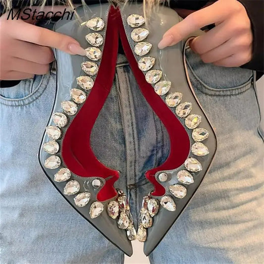 Zapatos de Tacón Alto con Decoración de Cristal y Metal para Mujer, Sandalias de Diseñador de Lujo para Clubes Nocturnos y Banquetes, 2026
