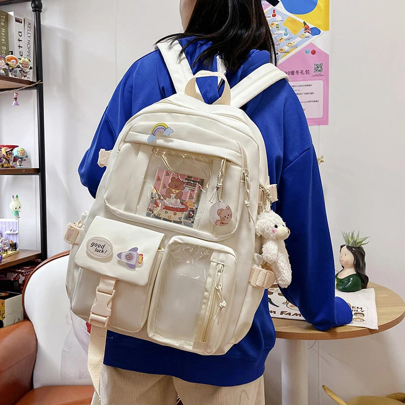 Mochilas bonitas para mujer, mochila escolar de nailon con múltiples bolsillos impermeable para estudiantes y niñas, mochila Kawaii para ordenador portátil, Mochilas
