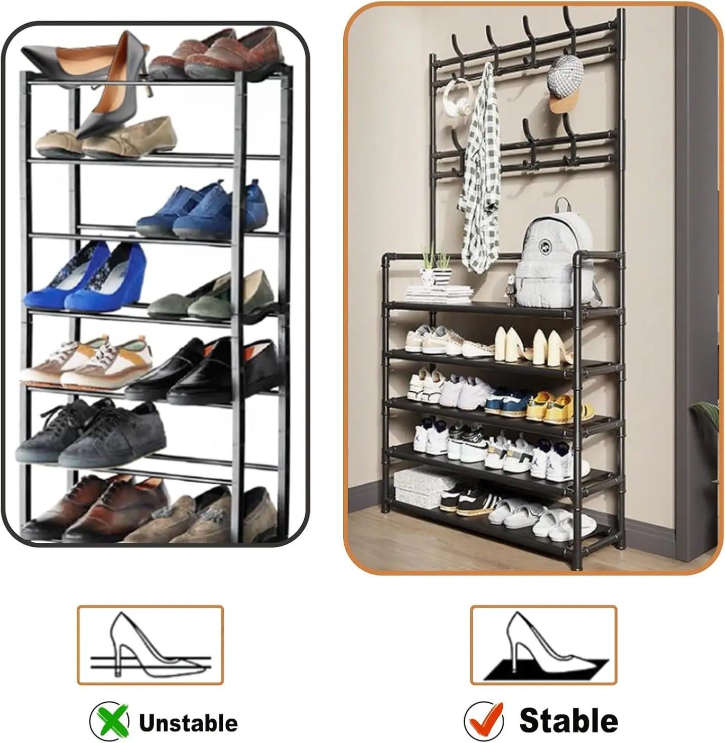 Estante de almacenamiento de pie de 5 capas, estante de almacenamiento para ropa y sombreros, Zapatero fácil de instalar, adecuado para entradas de salas de estar