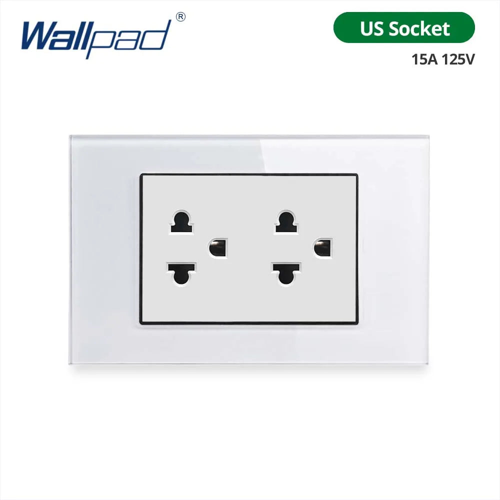 Wallpad Panel de vidrio templado blanco interruptor de luz de pared UE Reino Unido italiano Chile enchufe botón basculante 118*75mm 16A AC110-250V