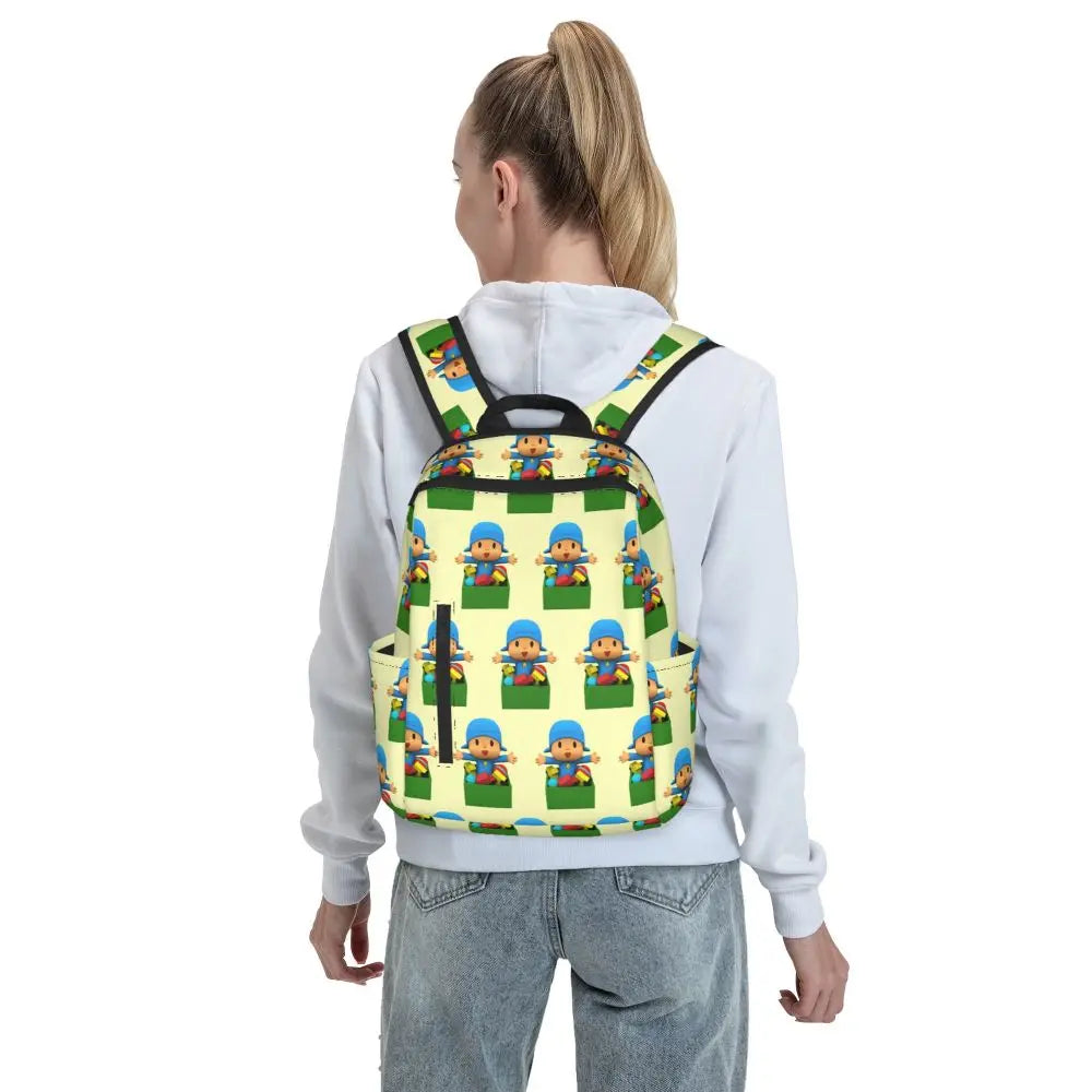 Mochila azul de dibujos animados de Pocoyo para niños, mochila de gran capacidad para niños, mochila escolar, bolsos de hombro para hombres y mujeres