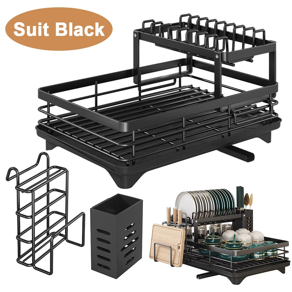Escurridor de platos ajustable, estante de secado de platos, organizador de platos de cocina con escurridor sobre el fregadero, encimera, soporte de almacenamiento de cubiertos