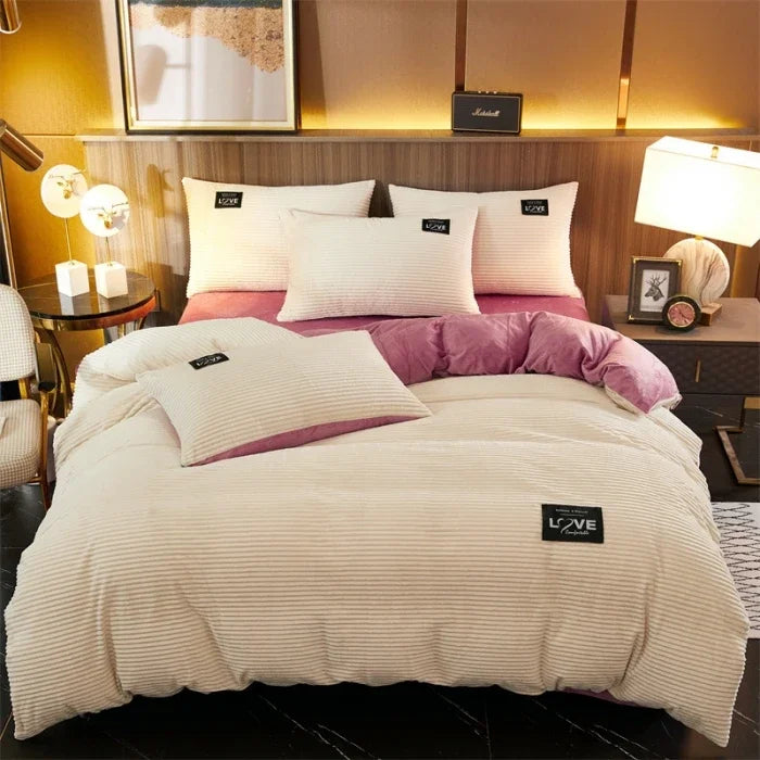 Funda nórdica gruesa de terciopelo de Color sólido, juego de cama cálido para invierno, funda de edredón doble, funda de edredón doble Queen King 220*240