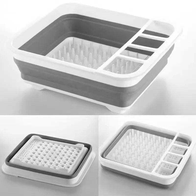 Nuevo Estante plegable para platos de cocina, almacenamiento con fugas de agua, vajilla, cuenco, escurridor, bandeja, estante de secado para el hogar, plástico lavable