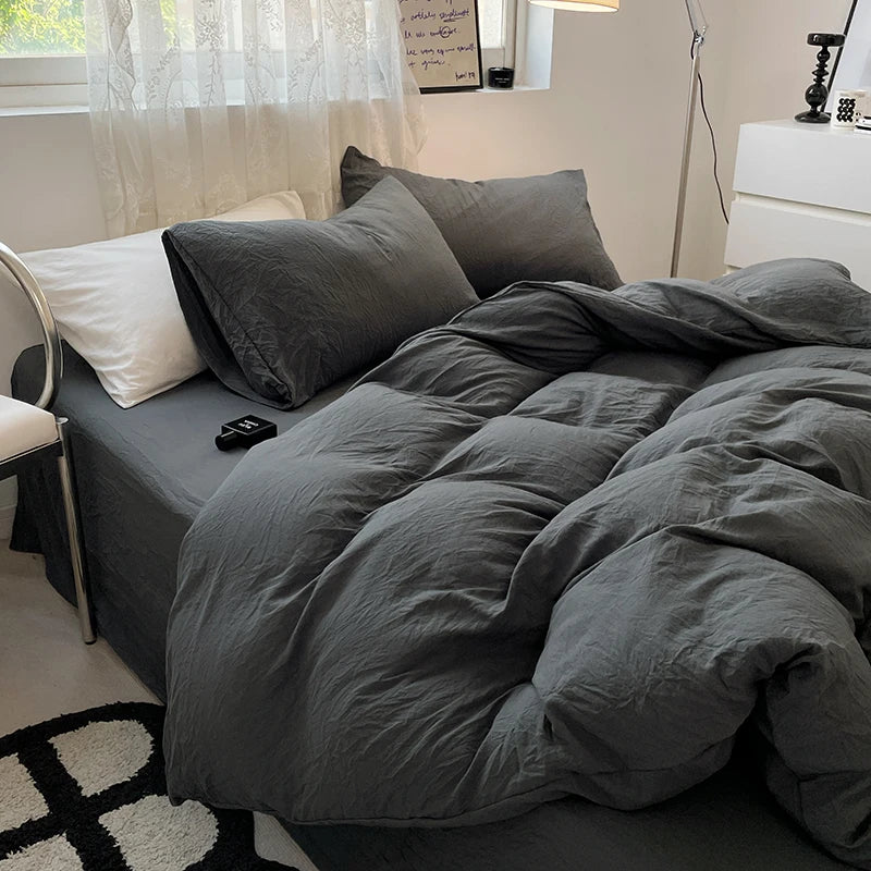 Juegos de fundas de edredón gris oscuro a la moda, fundas de edredón cepilladas, juegos de cama individual doble Queen, funda de almohada para niños, funda de edredón sólida