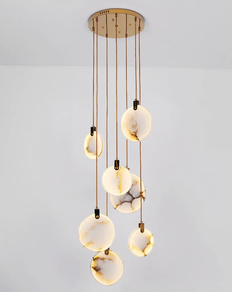 Luces colgantes largas modernas, lámpara colgante de cristal de mármol para escalera de lujo, decoración para sala de estar, accesorio de iluminación Led de piedra para Villa