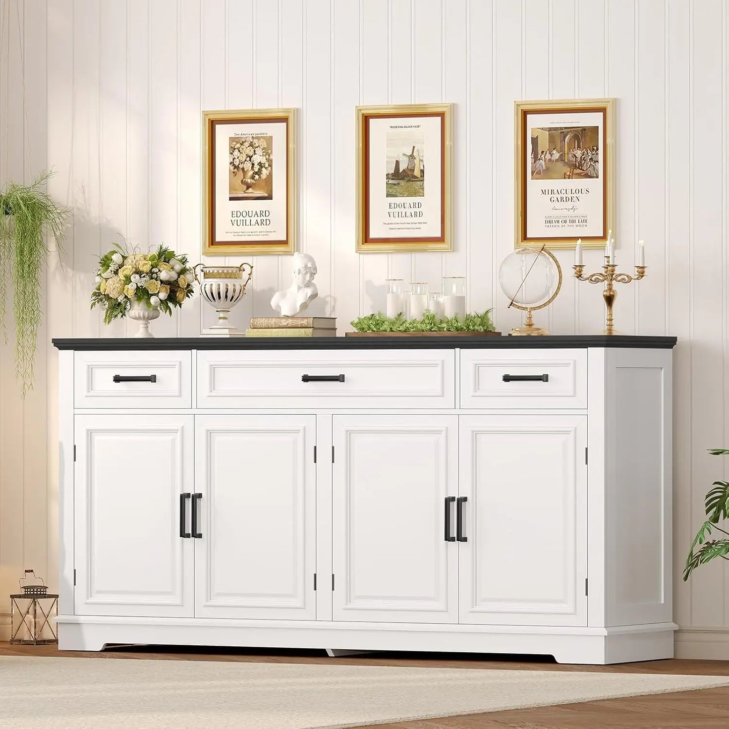 59" Large Buffet Cabinet with 4 Doors 3 Drawers Adjustable Shelves Coffee Wine Bar Storage Living Room, Customized