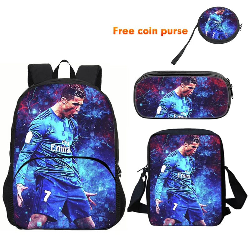 Ronaldo-Juego de 3 uds. De mochila deportiva, bolso de hombro, estuche para lápices, mochila CR, bolsas para libros de estrella de fútbol para niños y niñas, el mejor regalo