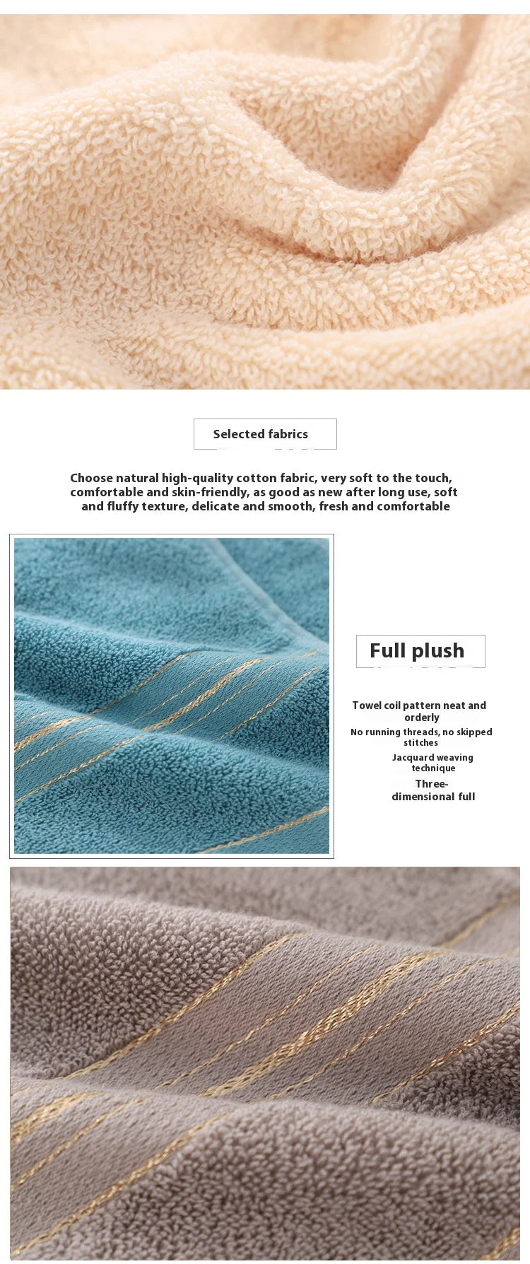 Toalla facial totalmente de algodón Clase A, Jacquard absorbente grueso, poliéster, algodón, agradable para la piel, Toalla de baño de algodón puro, toalla para adultos