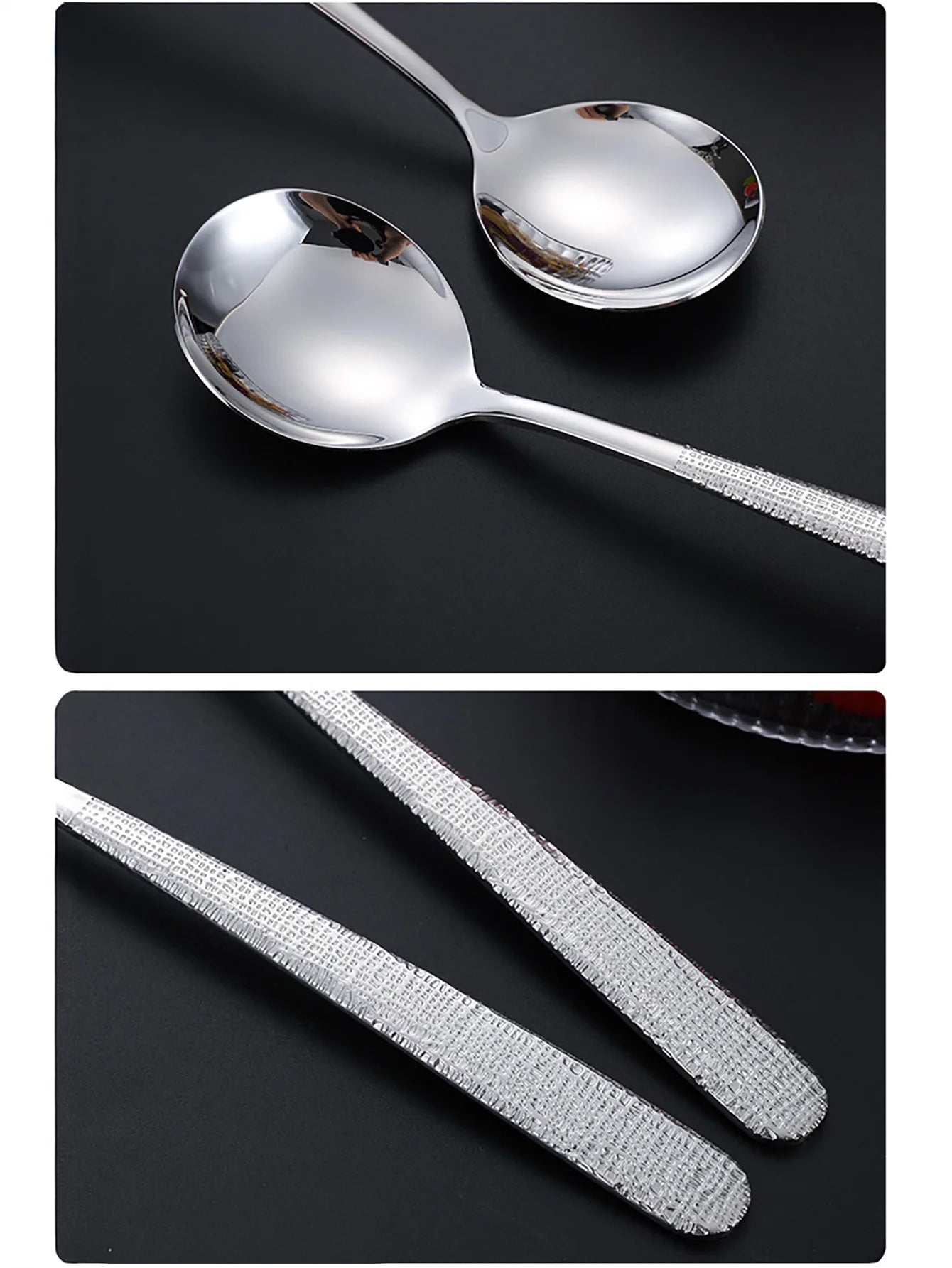 Cucharas de Sopa de Acero Inoxidable de Primera Calidad, Cucharas Retro de Lujo con Mango Largo, Pulido Espejo para una Experiencia Gastronómica Elegante