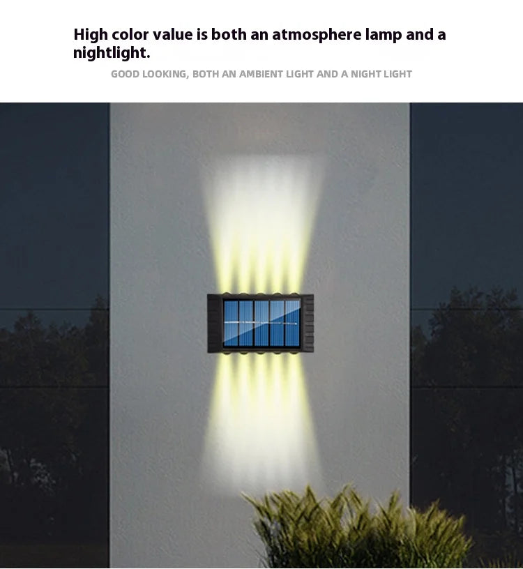 Lámpara Solar de pared de 4/6/8/10LED, decoración de calle para patio, luz impermeable para exteriores, iluminación luminosa arriba y abajo, lámpara de paisaje de jardín
