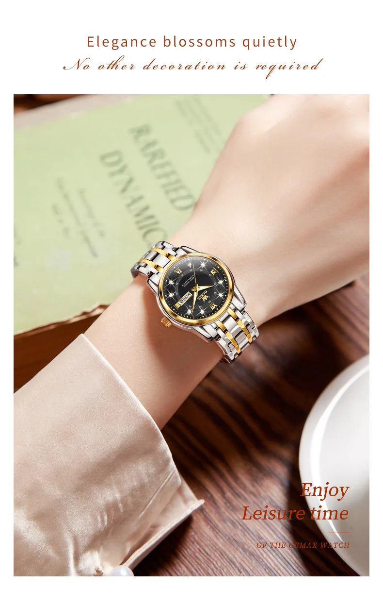 Relojes OLEVS para mujer, reloj de pulsera luminoso resistente al agua de acero inoxidable Original dorado a la moda, reloj clásico elegante para mujer con fecha