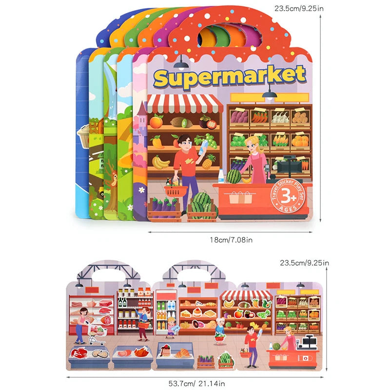1 libro de pegatinas de gelatina, libro silencioso, diversión DIY para pegatinas de escena para niños, libro de pegatinas de rompecabezas de pasta repetidamente