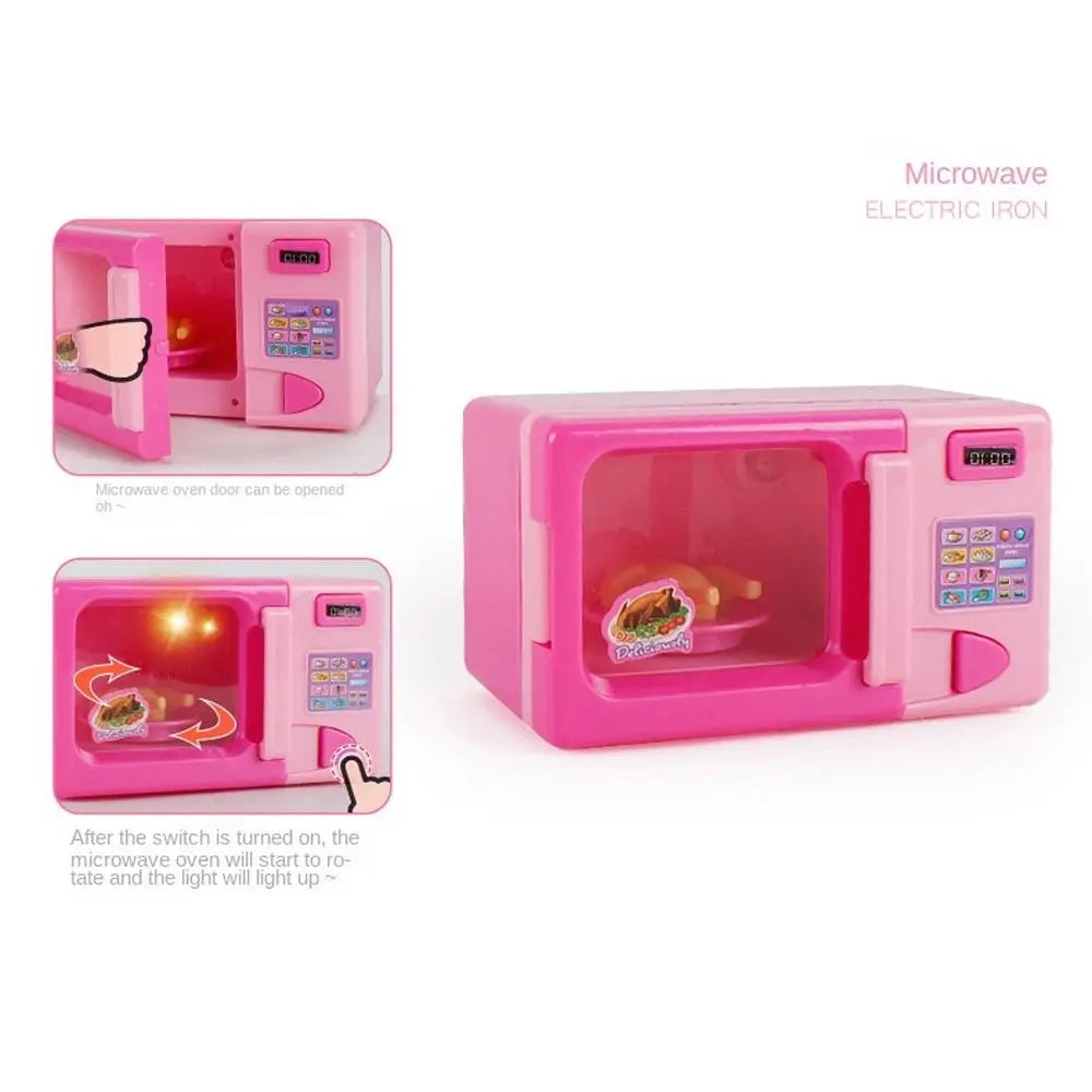 Casa de juegos de cocina simulada para niños, pequeños electrodomésticos, refrigerador, secador de pelo por microondas, máquina de café, hervidor eléctrico de juguete