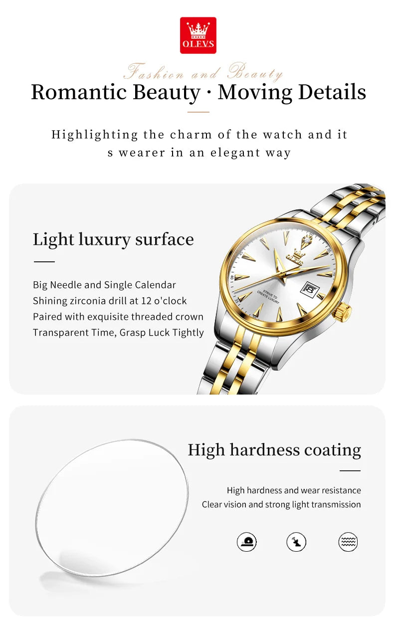 OLEVS-Reloj de cuarzo para mujer, cronógrafo sencillo, elegante y Original, resistente al agua, luminoso, con fecha, caja de regalo roja