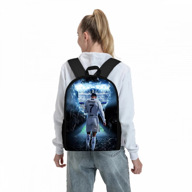 Juego de tres piezas de jugador de fútbol CR7, mochilas para niños y niñas, los mejores regalos, mochila escolar de dibujos animados en 3D para niños
