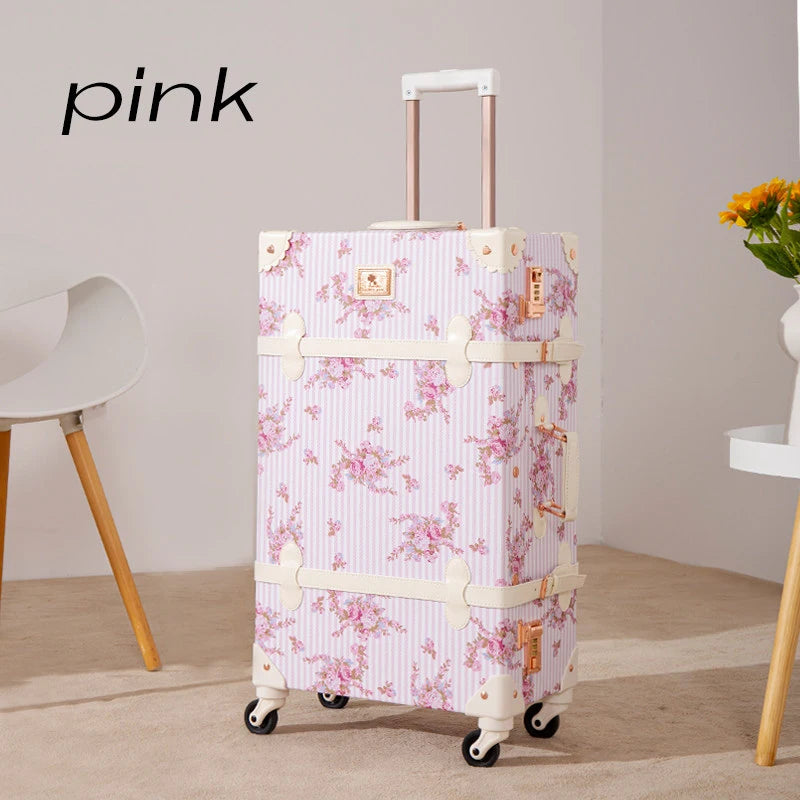 Nuevo Set de Maletas de Viaje Vintage para Mujer, Bolso de Mano, Maleta con Ruedas Universales, Diseño Floral Moderno, 20/22/24/26 Pulgadas
