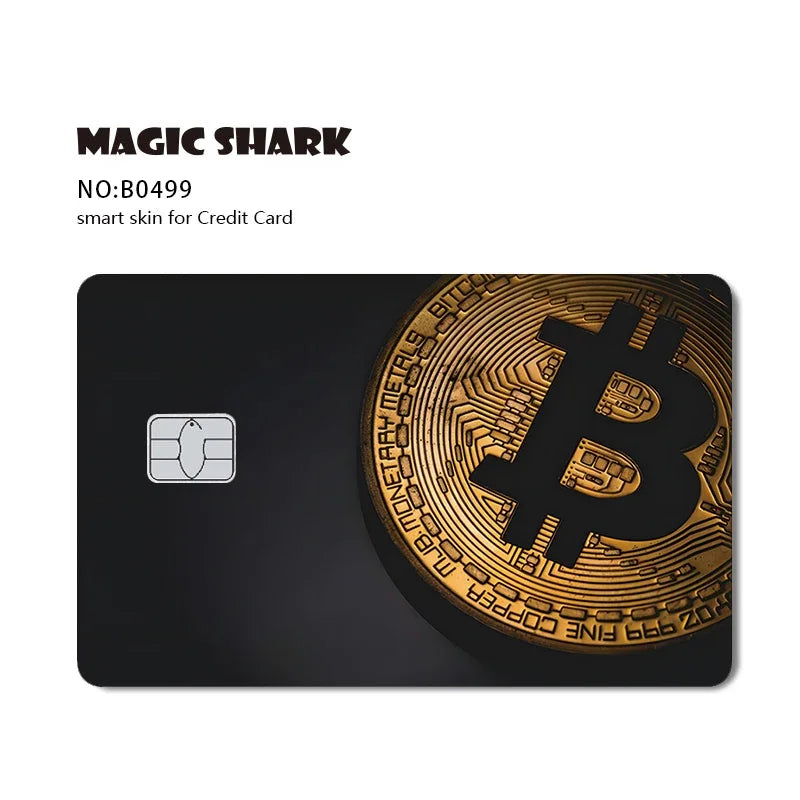 Tiburón mágico dinero dólar Bitcoin Anime yo-gi-oh calavera corazón cubierta pegatina película piel para tarjeta de crédito de débito lado frontal