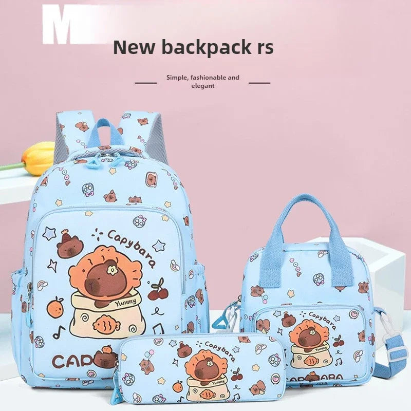 Mochila colorida Capybara 3 unids/set para mujer, mochilas escolares informales con bolsa de almuerzo, mochila para chica, niño, estudiante y adolescente